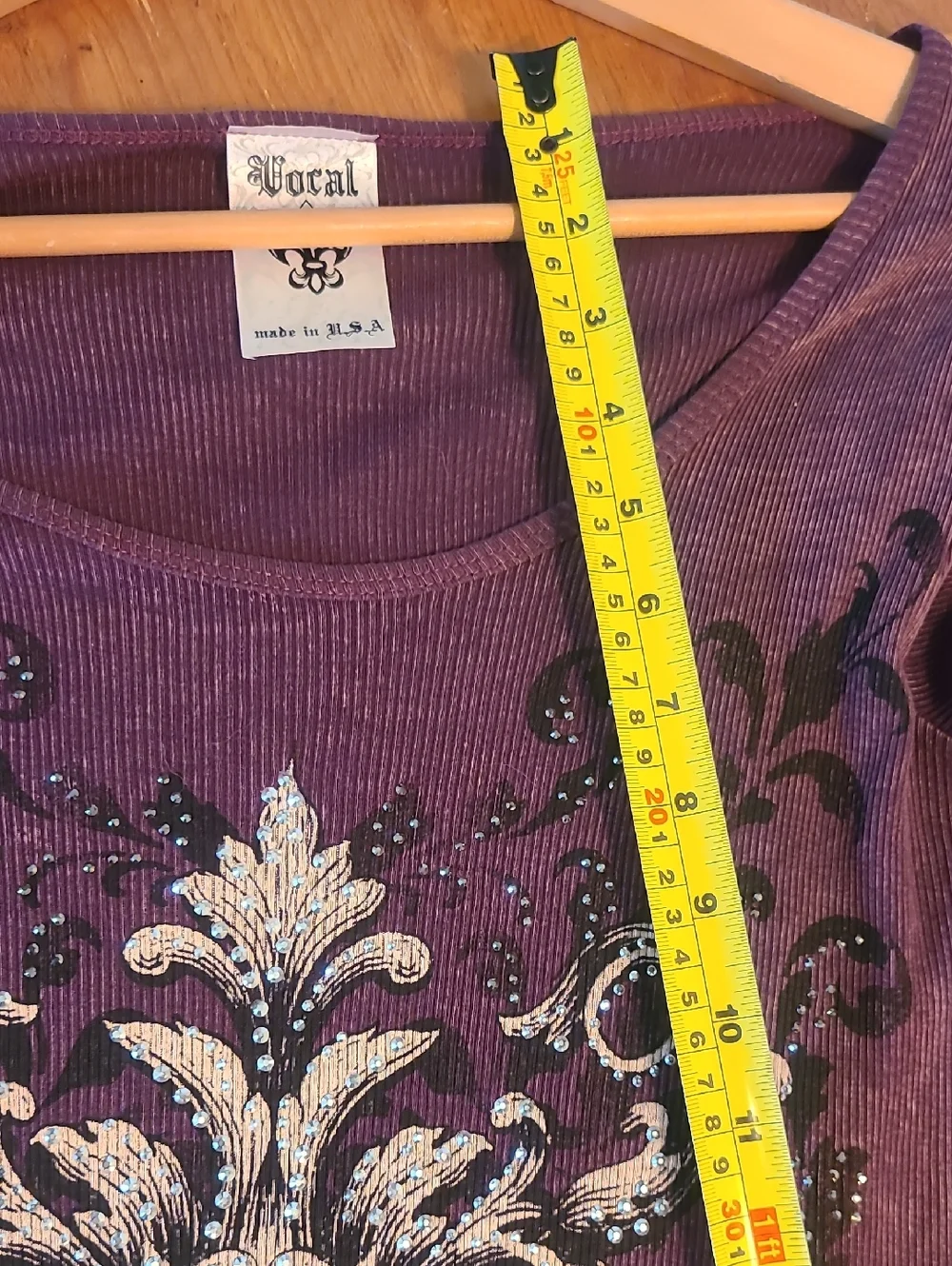 Vocal Purple Long Sleeve Embellished Tunic with Lace Hem - Picture 7 of 8